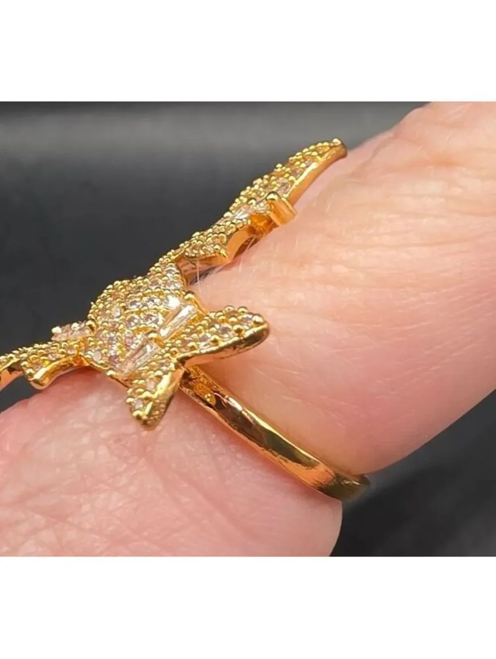 Adjustable Butterfly Ring Size 7.5 with Sparkling Zirconia